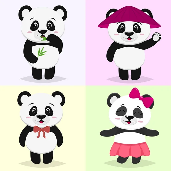 Un set de personaje drăguțe panda în diferite imagini în stilul unui desen animat . — Vector de stoc