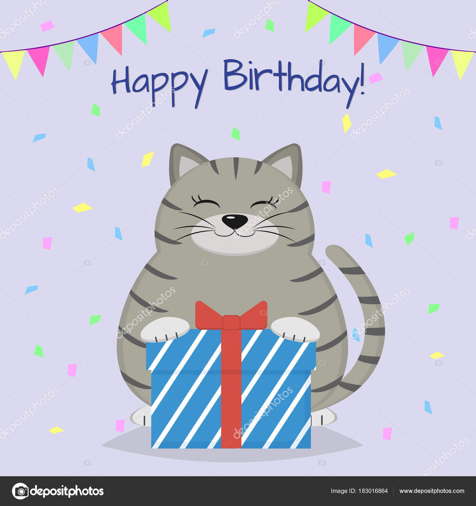 Un Chat Gris Est Assis Et Tenant Une Boîte Avec Un Cadeau