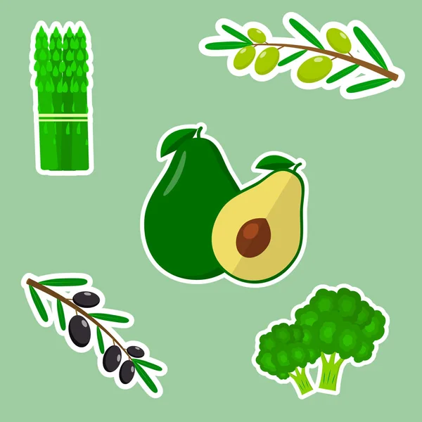 Ein Satz frisches Gemüse in einem weißen Strich auf grünem Hintergrund. — Stockvektor