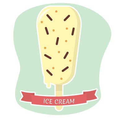 Dondurma kırmızı kurdele ile arka plan üzerinde beyaz İnmede sopa düz simgesine.