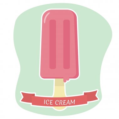 Dondurma kırmızı kurdele ile arka plan üzerinde beyaz İnmede sopa düz simgesine.