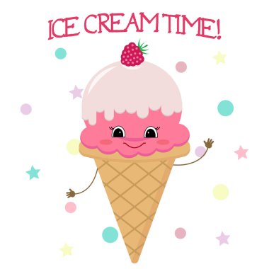 Dondurma gülen bir karikatür tarzı bir gözleme koni.