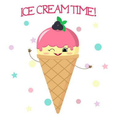 Dondurma gülen bir karikatür tarzı bir gözleme koni.