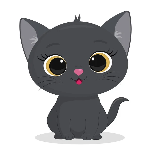 Cute gray kitten isolated on a white background. Funny pet, charming sitting kitty of British breed, cute furry friend. Cartoon style, vector — Stock Vector
