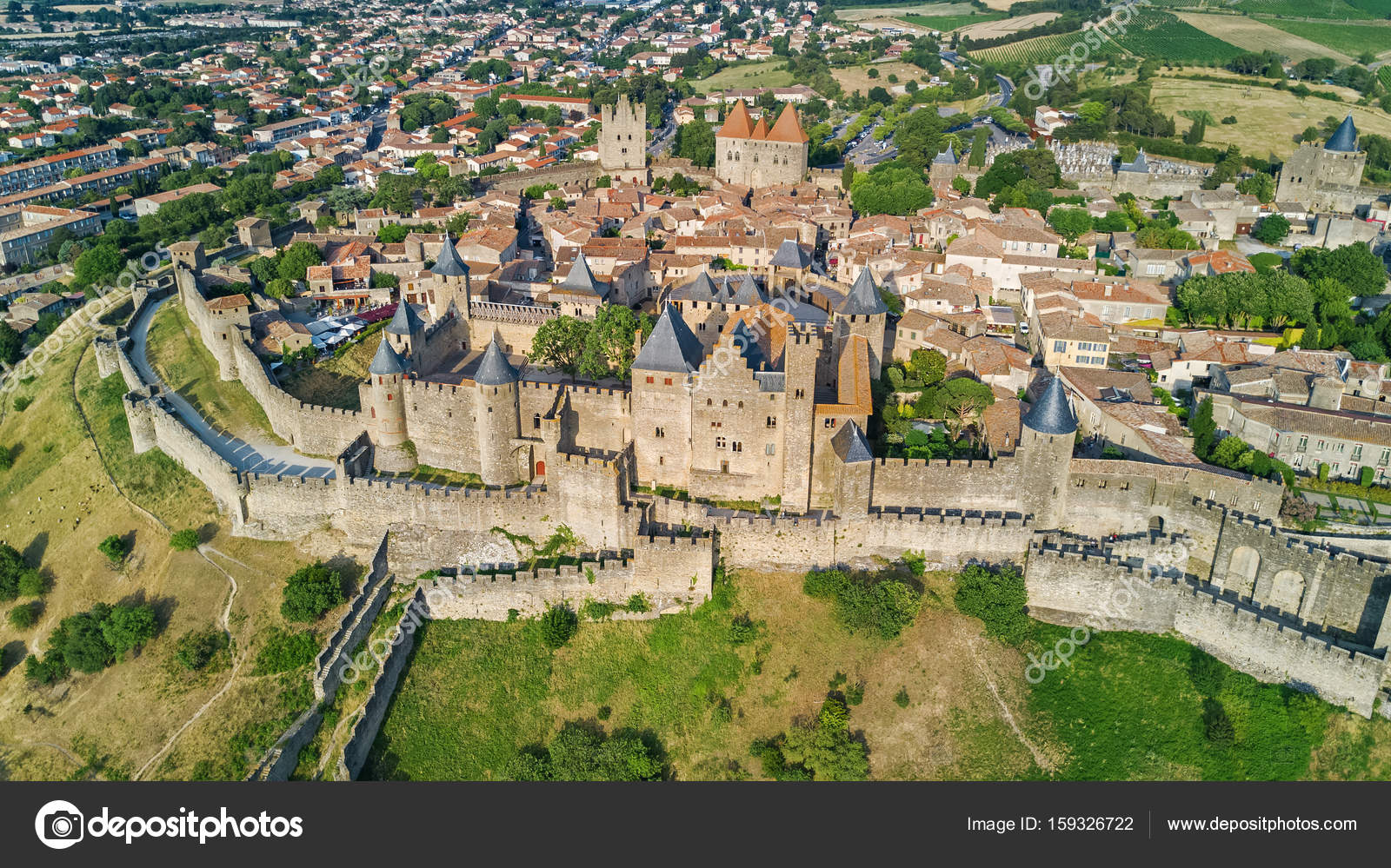 Aerial Top View Of Carcassonne Medieval City And Fortress Castle From Above,  Sourthern France Stock Photo, Picture and Royalty Free Image. Image  81282598.