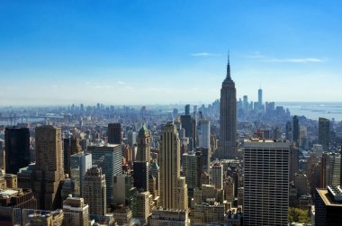 New York şehir manzarası yukarıdan, kentsel gökdelenler, Manhattan cityscape hava Üstten Görünüm 