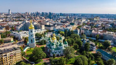 St Sophia Katedrali ve yukarıdan, Kiev cityscape, Ukrayna'nın başkenti Kiev şehir manzarası hava Üstten Görünüm