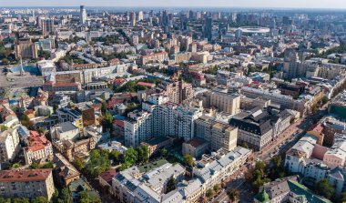 Kiev şehir manzarası yukarıdan, Kiev Merkezi şehir cityscape, Ukrayna'nın başkenti hava Üstten Görünüm