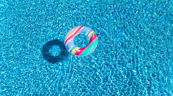 Aerial View Colorful Inflatable Ring Donut Toy Swimming Pool Water — Stock Photo, Image