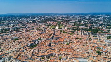 Montpellier şehir manzarası yukarıdan, Güney Fransa Hava Üstten Görünüm