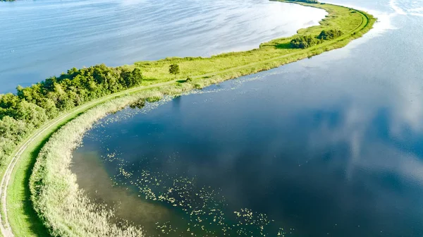 Aerial Drone View Path Dam Polder Water Landscape Nature North — Stock Photo, Image