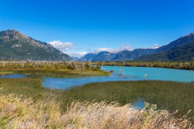 Murta Nehri manzaralı güzel dağlar, Patagonya, Şili, Güney Amerika