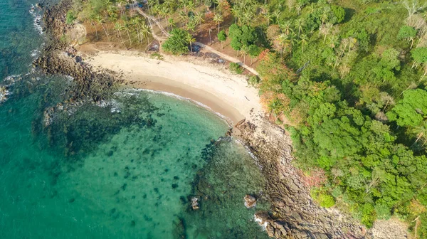 Воздушный Беспилотник Вид Тропический Пляж Сверху Море Песок Пальмы Острова — стоковое фото