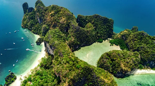 Vista Aérea Drone Ilha Tropical Koh Hong Azul Claro Água — Fotografia de Stock