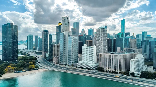 Chicago Skyline Aerea Drone Vista Dall Alto Città Chicago Grattacieli — Foto Stock