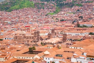 Cusco, şehir merkezi ve şehir manzarası yukarıdan, Peru, Güney Amerika