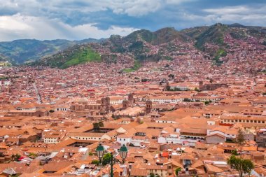 Cusco, şehir merkezi ve şehir manzarası yukarıdan, Peru, Güney Amerika