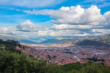 Cusco, şehir merkezi ve şehir manzarası yukarıdan, Peru, Güney Amerika