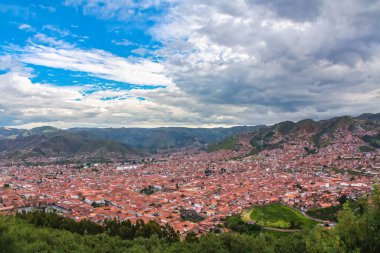 Cusco, şehir merkezi ve şehir manzarası yukarıdan, Peru, Güney Amerika