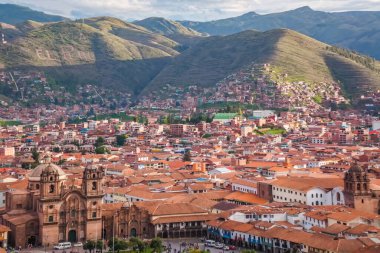 Cusco, şehir merkezi ve şehir manzarası yukarıdan, Peru, Güney Amerika