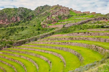 Kutsal Urubamba İnka Vadisi, Peru 'daki Antik İnka dairesel terasları