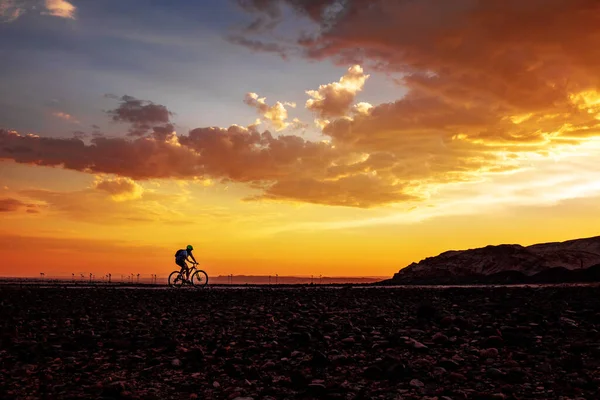 Silhouette Cycling Man Bike Beautiful Sunset Background Royalty Free Stock Photos