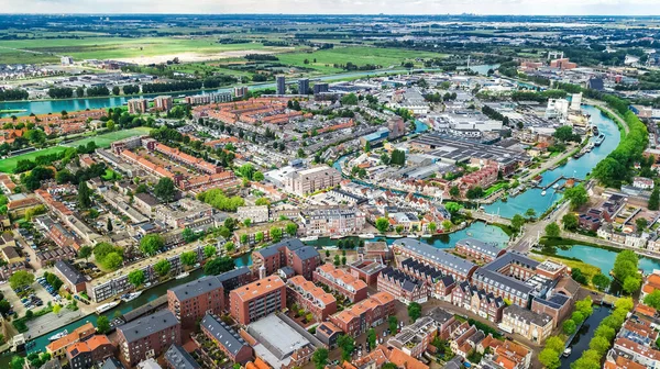 Vista Aérea Drone Cidade Delft Paisagem Urbana Cima Skyline Típico — Fotografia de Stock