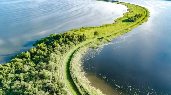 Aerial Drone View Path Dam Polder Water Landscape Nature North — Stock Photo, Image