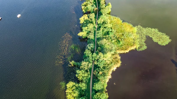 Drohnenaufnahme Des Weges Auf Dem Damm Polderwasser Von Oben Landschaft — Stockfoto