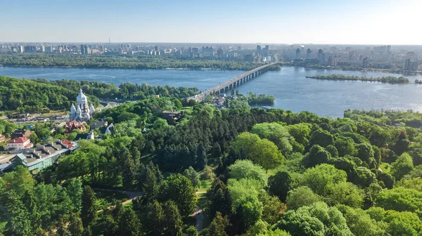 Kiev Şehrinin Yukarıdan Havadan Görünüşü Kyiv Silueti Dinyeper Nehri Şehri — Stok fotoğraf