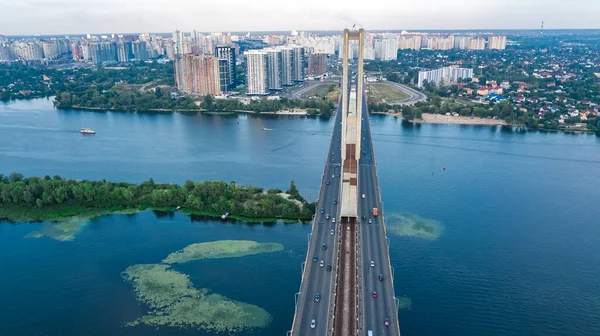 Flygfoto Över South Bridge Kiev Stad Från Ovan Kiev Skyline — Stockfoto