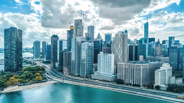 Chicago Skyline Luchtfoto Drone Uitzicht Van Boven Stad Chicago Centrum — Stockfoto