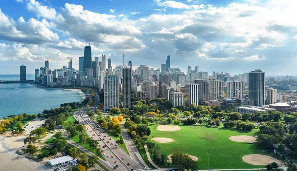 Chicago Skyline Vista Aérea Drone Cima Lago Michigan Cidade Chicago — Fotografia de Stock