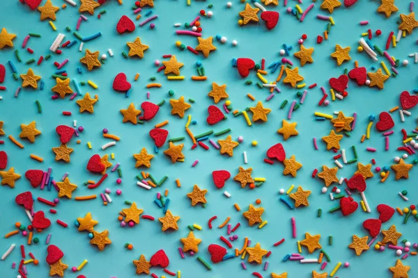 Kindervakantie Plezier Gefeliciteerd Heldere Gekleurde Textuur Snoepgoed Poeder Voor Taarten — Stockfoto