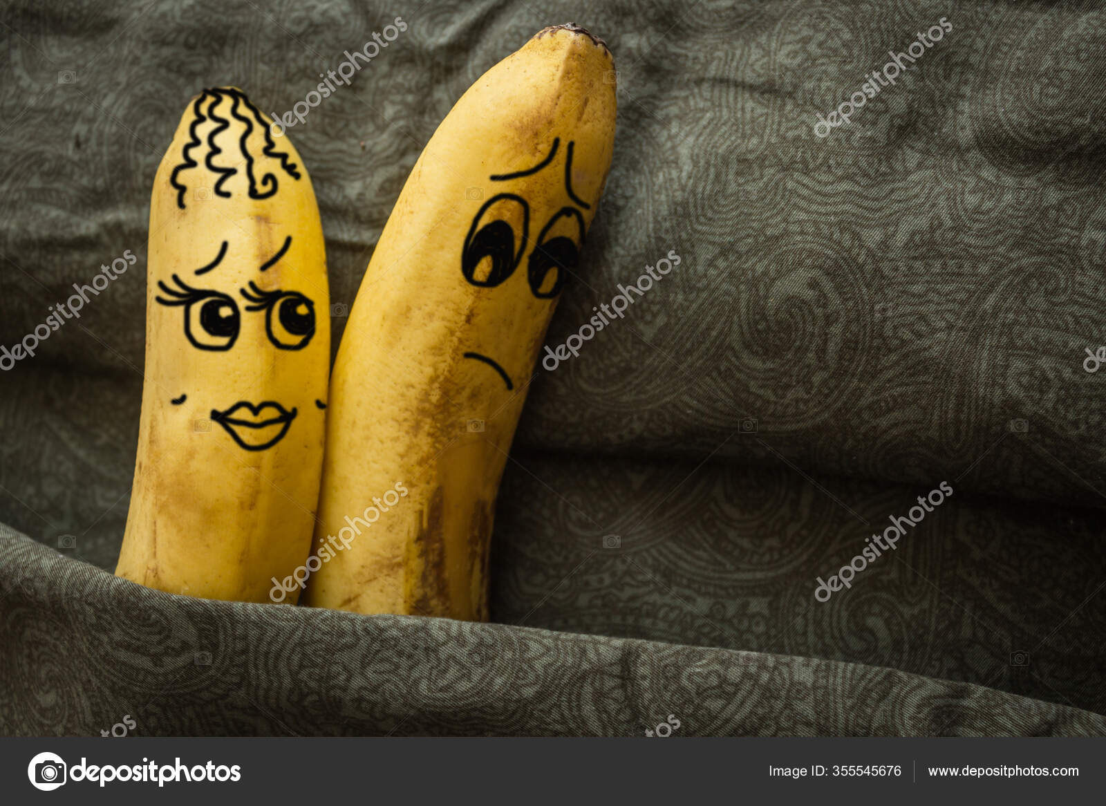 Wife Inclines Her Husband Sex Refuses Two Bananas Family Bed Stock Photo by ©Verranda 355545676 image