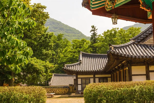 Hanok Una Casa Tradicional Coreana Las Montañas Edificio Viejo Techo — Foto de Stock