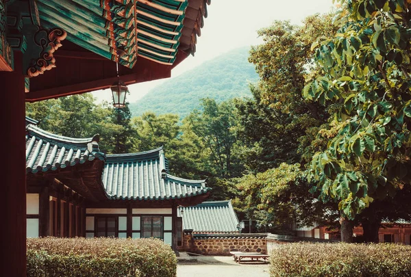 Arquitectura Tradicional Coreana Casa Madera Las Montañas Alrededor Los Árboles — Foto de Stock