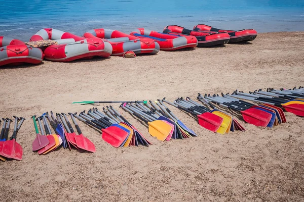 River Rafts Oars Rafting Summer Activity Sport Competition Team Building — Stock Photo, Image