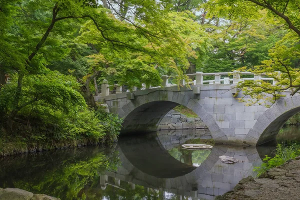 公园里的石桥 绿树成荫 — 图库照片