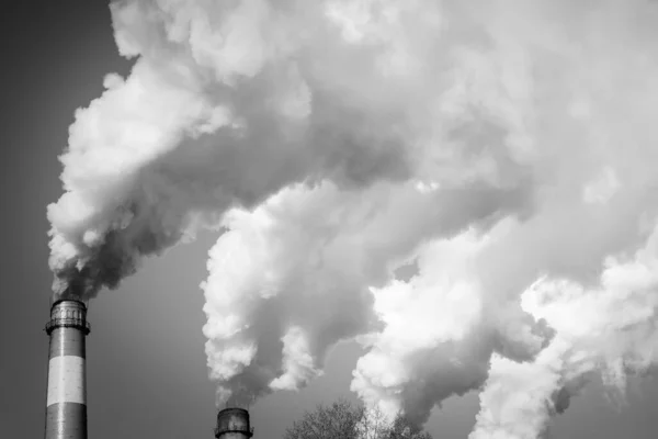 Κάπνιζε Σωλήνες Στον Ουρανό Οικολογική Καταστροφή Ατμοσφαιρική Ρύπανση Μαύρο Και — Φωτογραφία Αρχείου