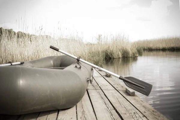 Fishing Quiet Rest Serenity Boat Water Summer Day Countryside Retro — Stock Photo, Image