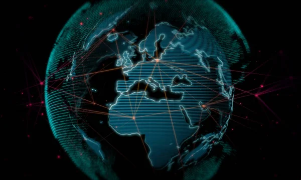 Cyber world network background.Global business technology.Digital world map presentation concept.