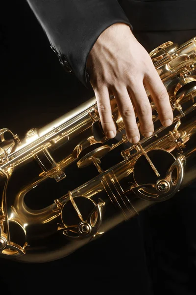 Saxophone jazz instruments de musique gros plan — Photo