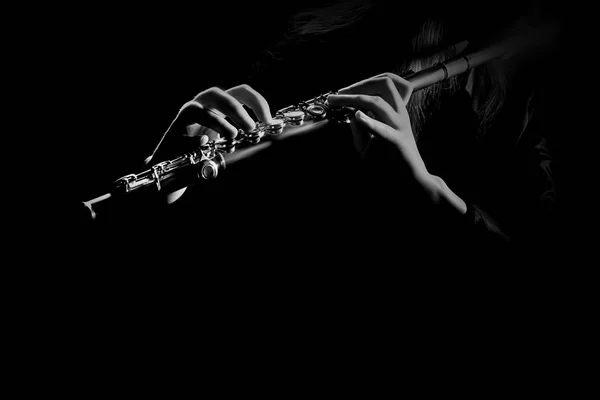 Instrumento de flauta mãos flautista leitor de música — Fotografia de Stock