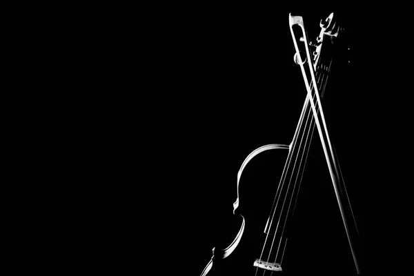 Violin with bow isolated on black — Stock Photo, Image