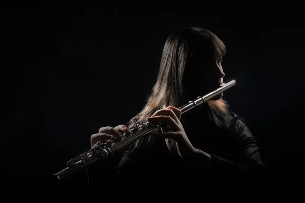 Flauta Flutista tocando instrumento flauta música — Fotografia de Stock