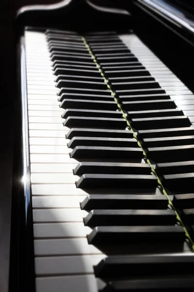 Pianoforte chiudere i tasti. Primo piano tastiera pianoforte a coda — Foto Stock