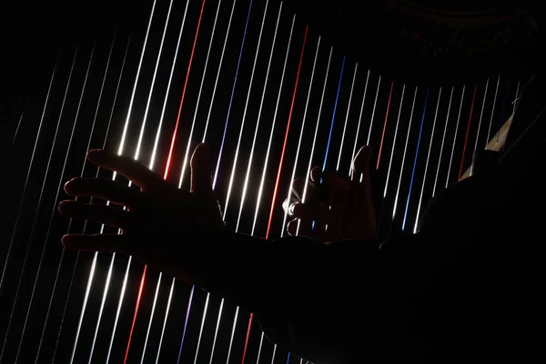 Harfa instrumentu ciągi zbliżenie — Zdjęcie stockowe