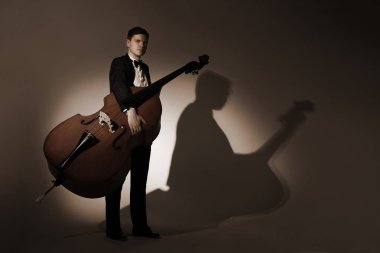 Classical musician studio portrait with double bass clipart