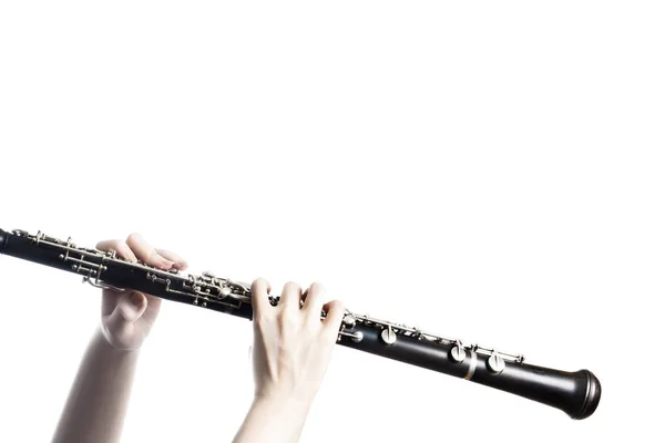 Oboe instrumentos musicales manos jugando — Foto de Stock